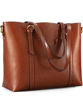 Classic Brown Leather-Effect Tote with Dual Shoulder Straps